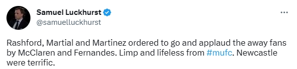 曼晚记者:拉什福德、马夏尔和利马被B费、助教喊着去向球迷谢场