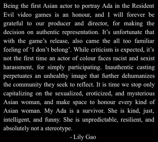因配音水平被网爆 《生化4》艾达王配音发声：请尊重各类亚裔女性