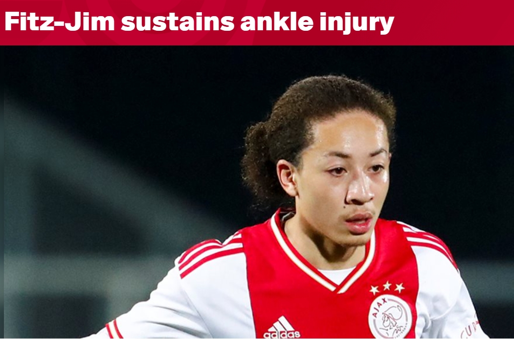 官方：阿贾克斯19岁华裔球员菲慈佔-天乐脚踝受伤，预计伤缺3个月