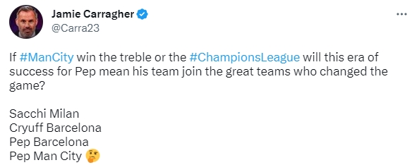 卡拉格列4支改变比赛的伟大球队:瓜氏曼城夺欧冠能算吗?