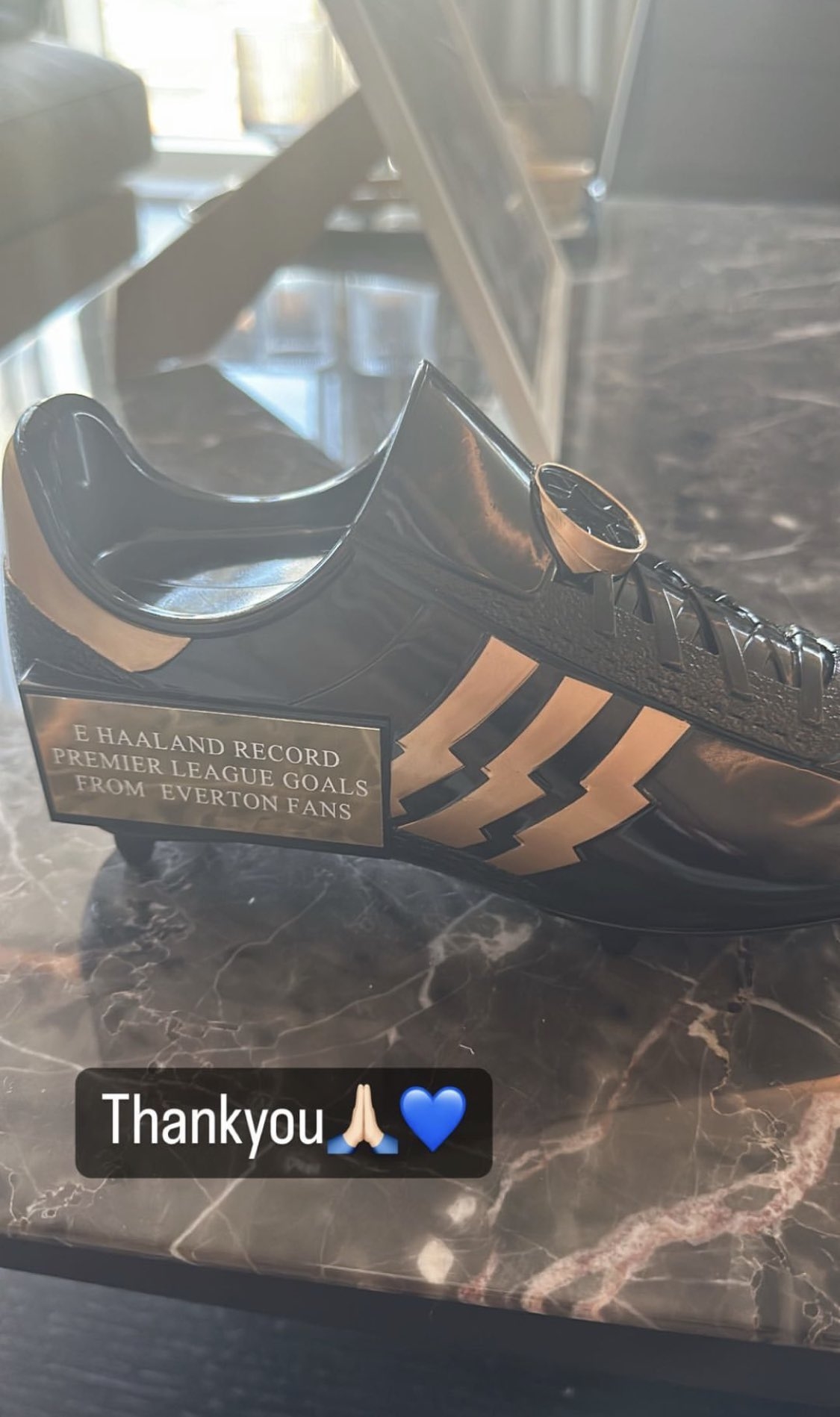 埃弗顿球迷赠送纪念战靴，哈兰德晒照感谢