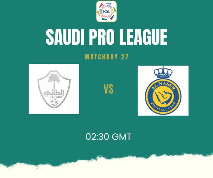 利雅得胜利vs塔伊首发:C罗领衔,塔利斯卡、古斯塔沃出战