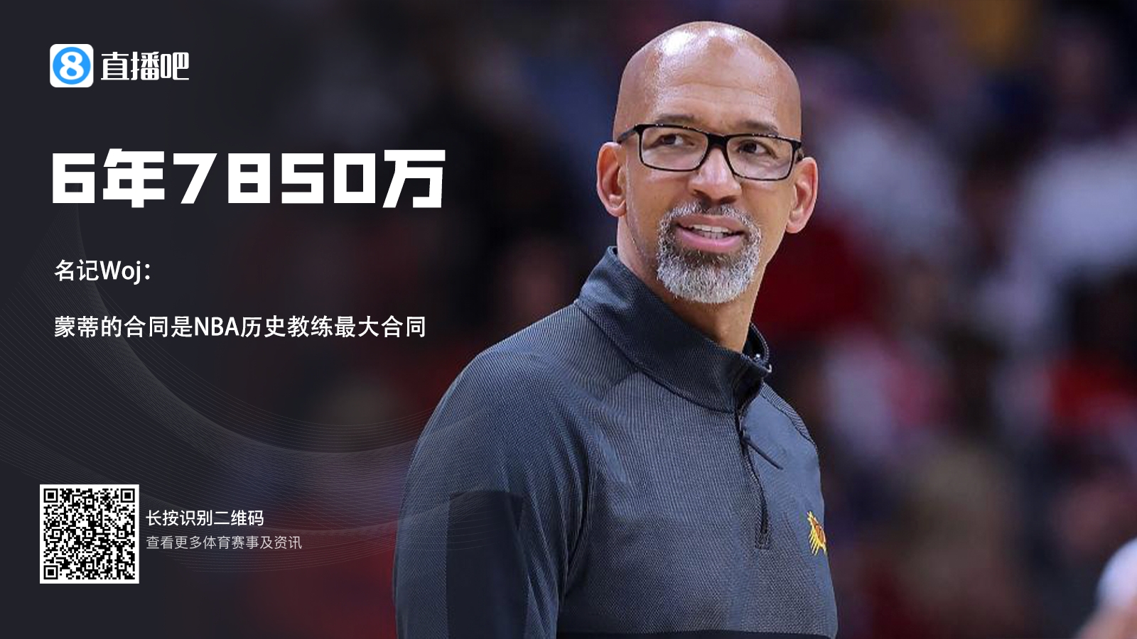 NBA历史教练最大合同Woj蒙蒂和活塞的合同是6年7850万美元 直播吧