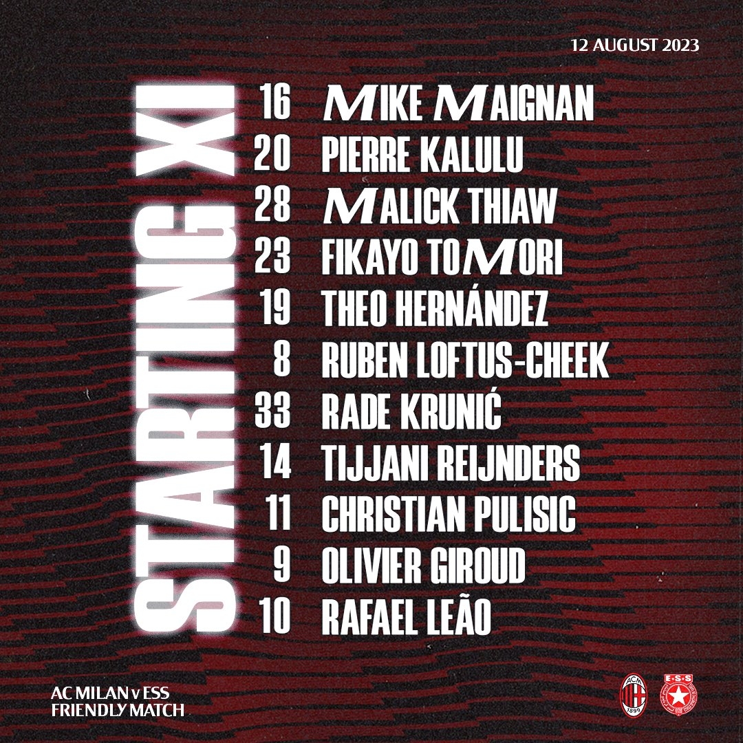 友谊赛-AC米兰vs沙希尔首发:吉鲁、莱奥先发,奇克出战