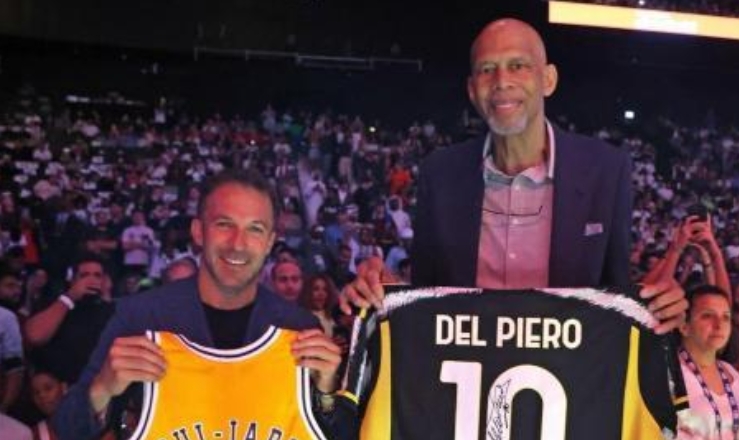 足篮互动，皮耶罗与贾巴尔见面并互换球衣，拓展意甲和NBA品牌