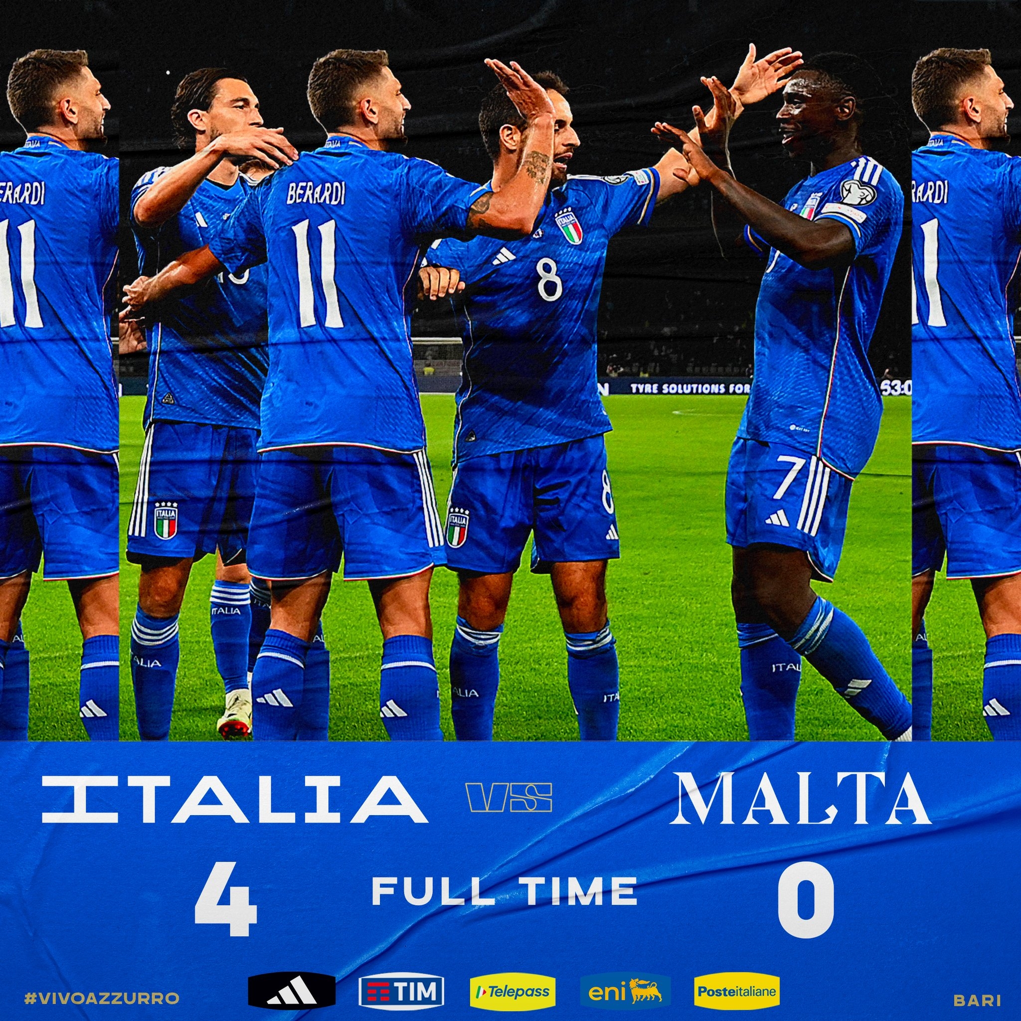 欧预赛-意大利4-0马耳他升C组第二 贝拉尔迪双响博囧国家队处子球