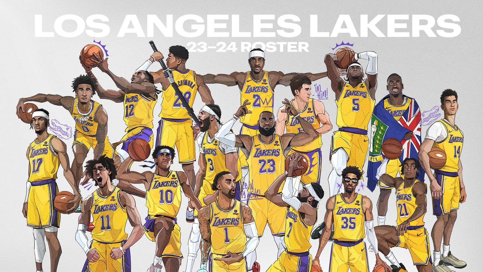 Let's Go Lakers！湖人2023-24赛季完整阵容漫画形象出炉