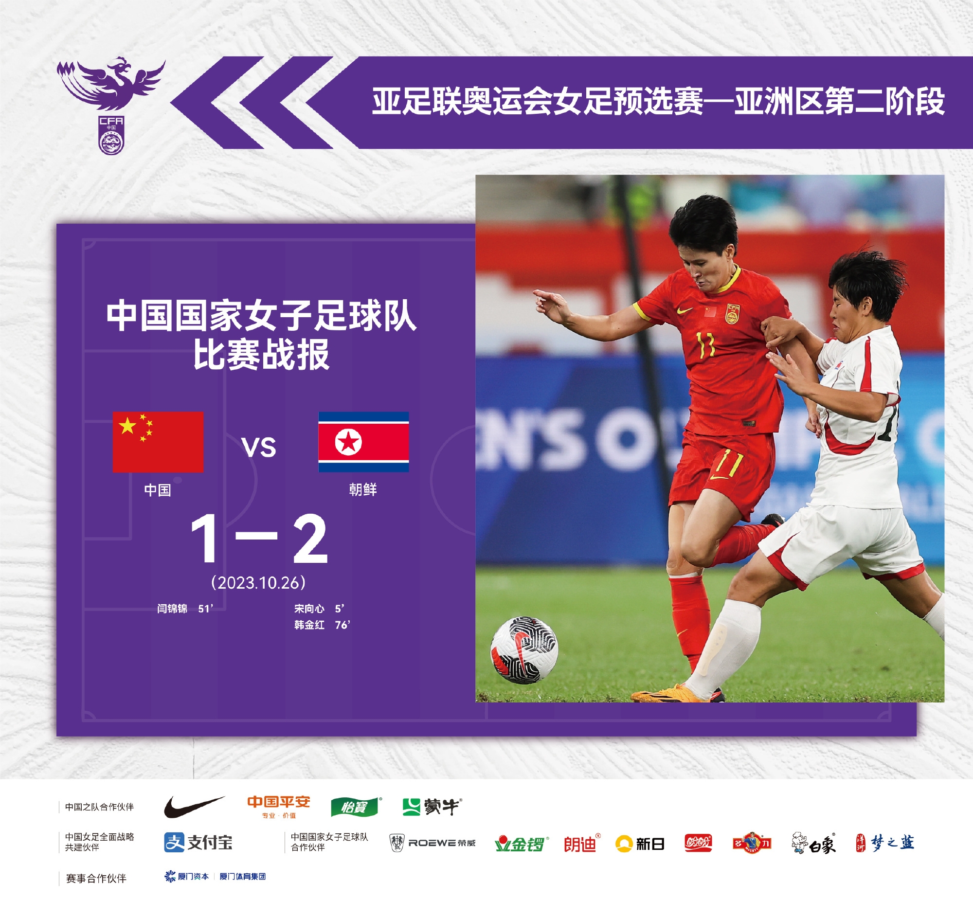 中国女足1:2负于朝鲜女足 中国队将在第二场比赛中迎战泰国队