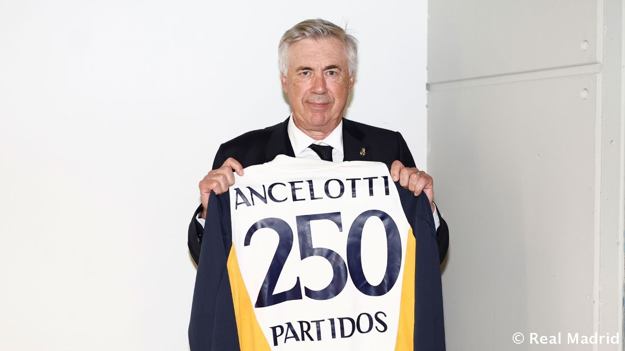 安切洛蒂达成执教皇马250场里程碑，胜率达到72.4%