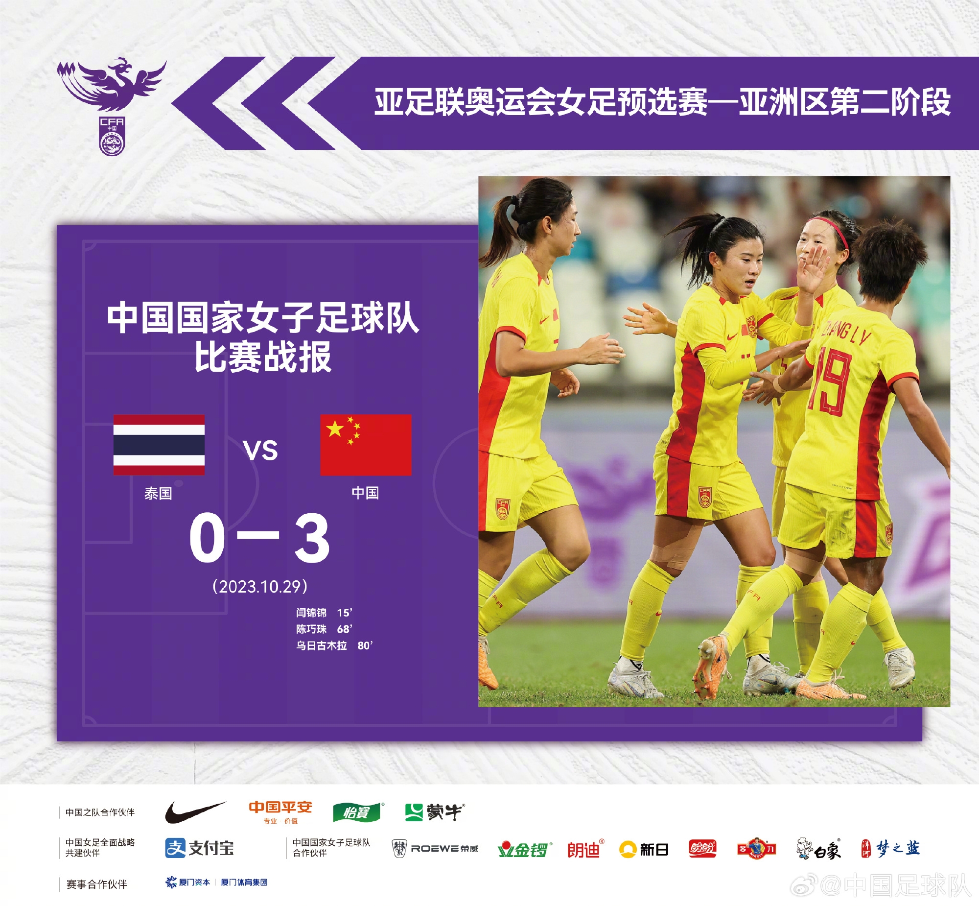 中国女足3:0战胜泰国女足|11月1日晚上19:35，中国队将迎战韩国队
