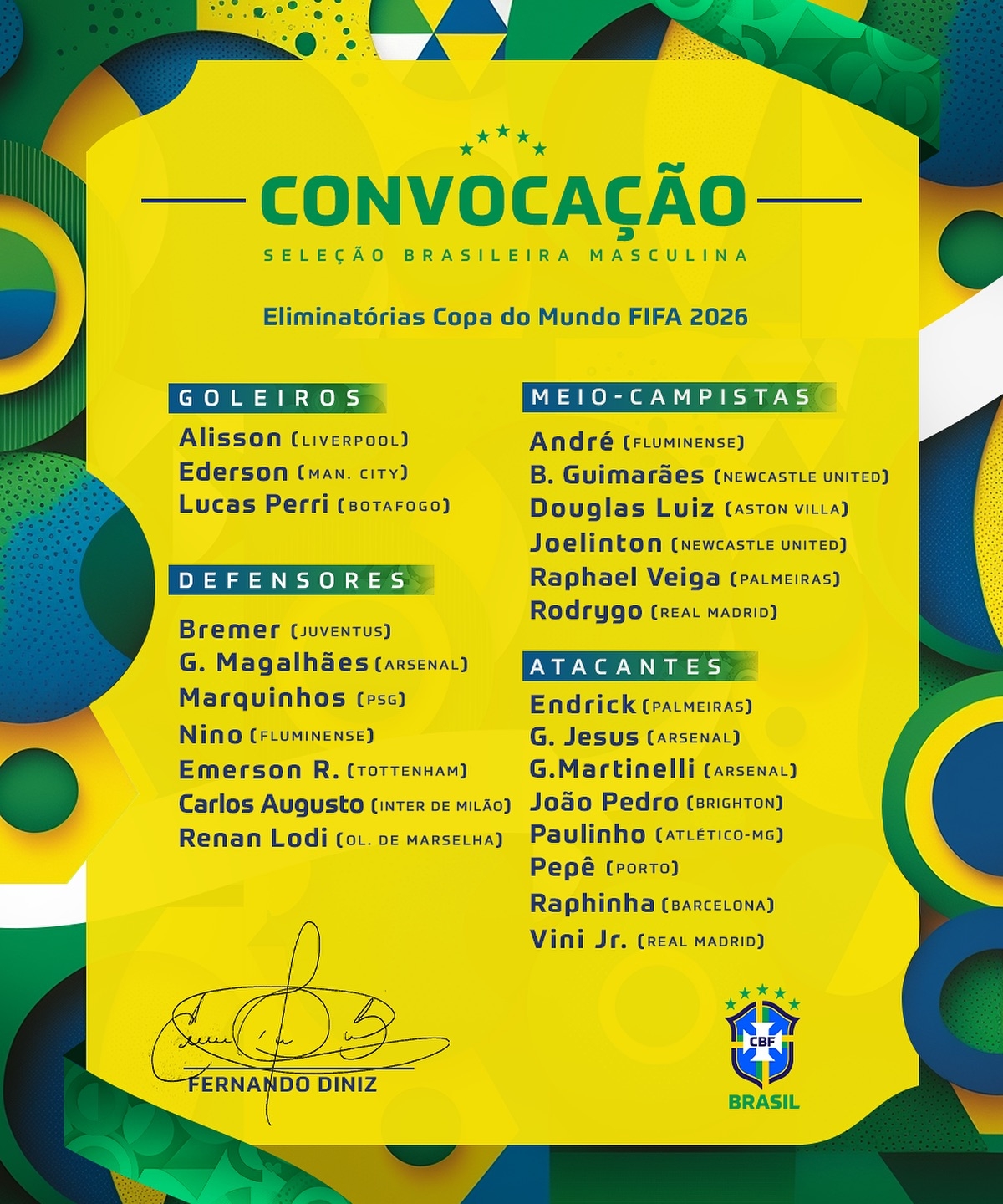 巴西世预赛名单：17岁恩德里克首次入选，安东尼、理查利森落选