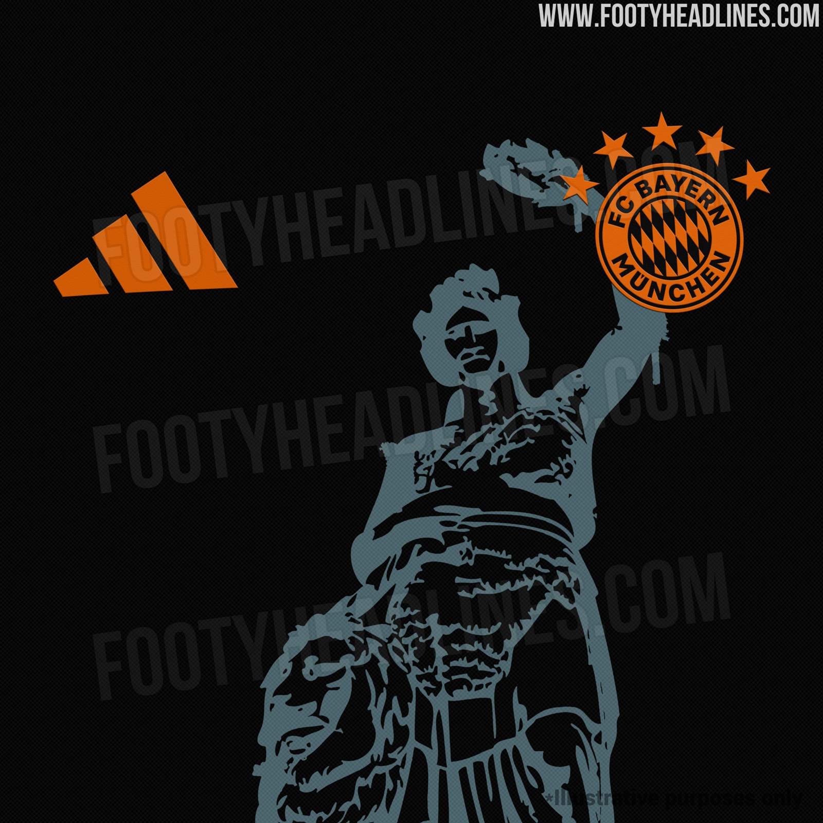 拜仁下赛季客场球衣信息：黑+橙，灵感源于巴伐利亚州守护神雕像