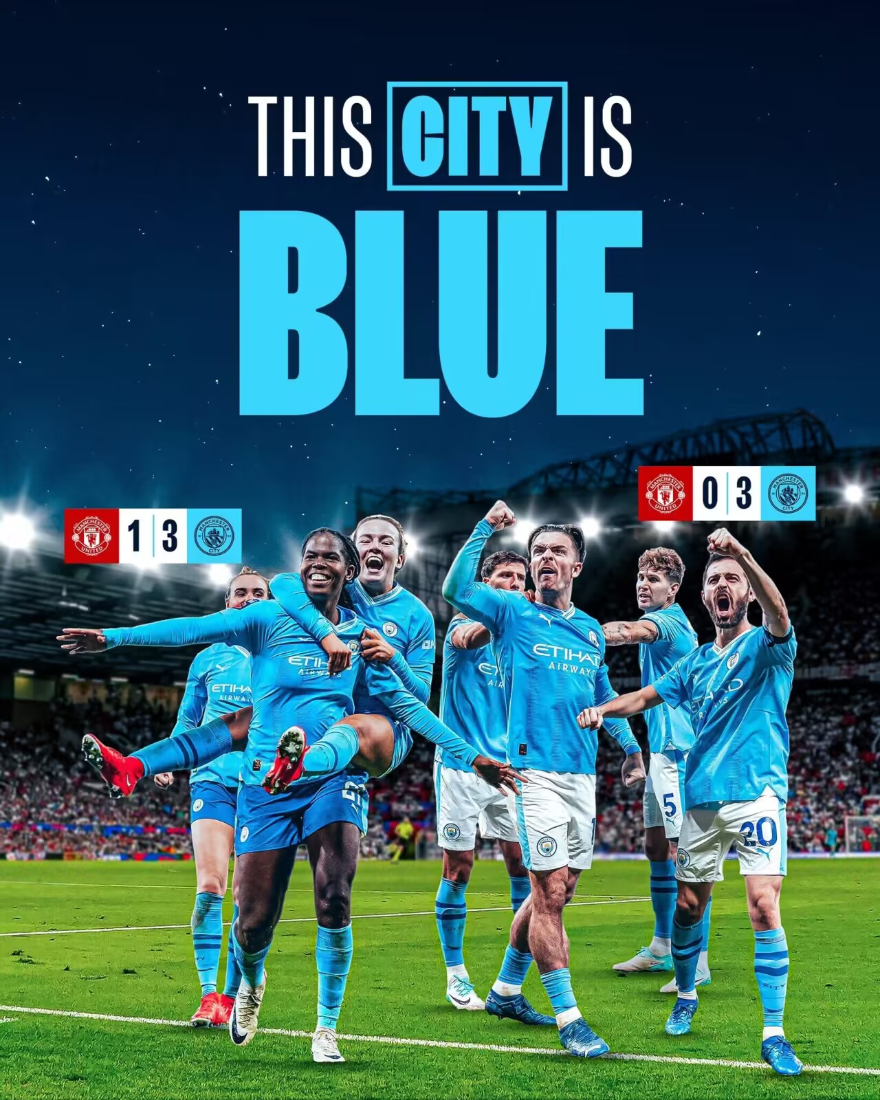 曼彻斯特是蓝色的🔵曼城男女足均取得曼市德比胜利
