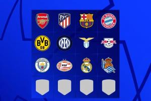 欧冠出线12队分布：西甲4队、德甲3队、英超2队、意甲2队、荷甲1队