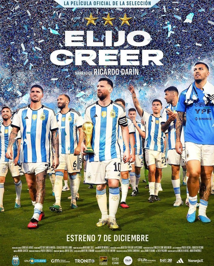 官方：阿根廷夺冠电影12月7号上映，重温夺得世界杯的独特时刻