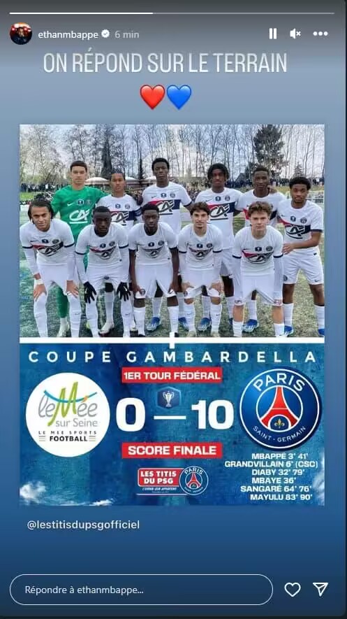 巴黎U18梯队10-0狂胜对手，姆巴佩弟弟梅开二度