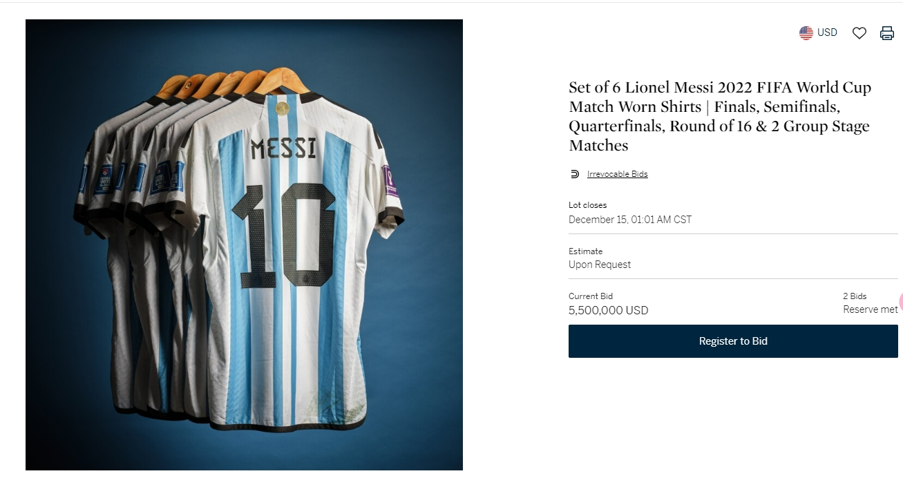 还剩4天❗梅西世界杯落场版球衣目前最高竞拍价是550万美元