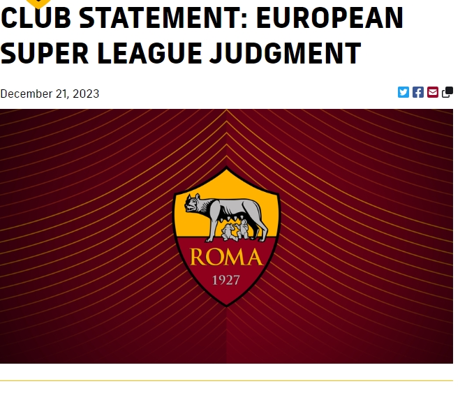 意甲首支发声球队❗罗马声明：拒绝任何所谓的超级联赛项目