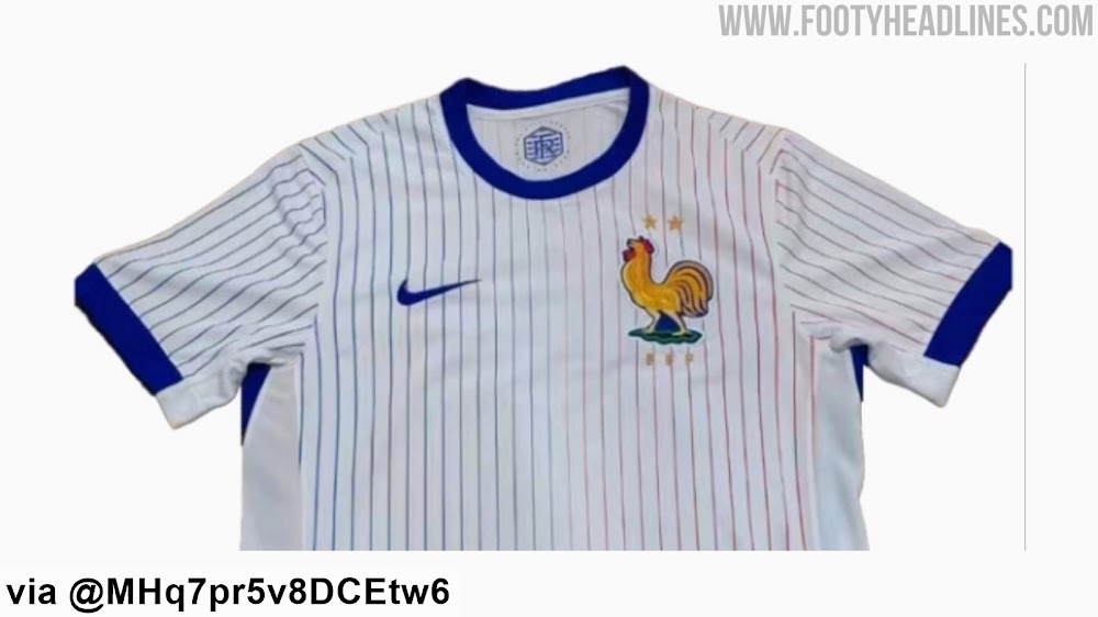 法国队欧洲杯球衣谍照：主蓝客白，高卢雄鸡队徽采用金色设计