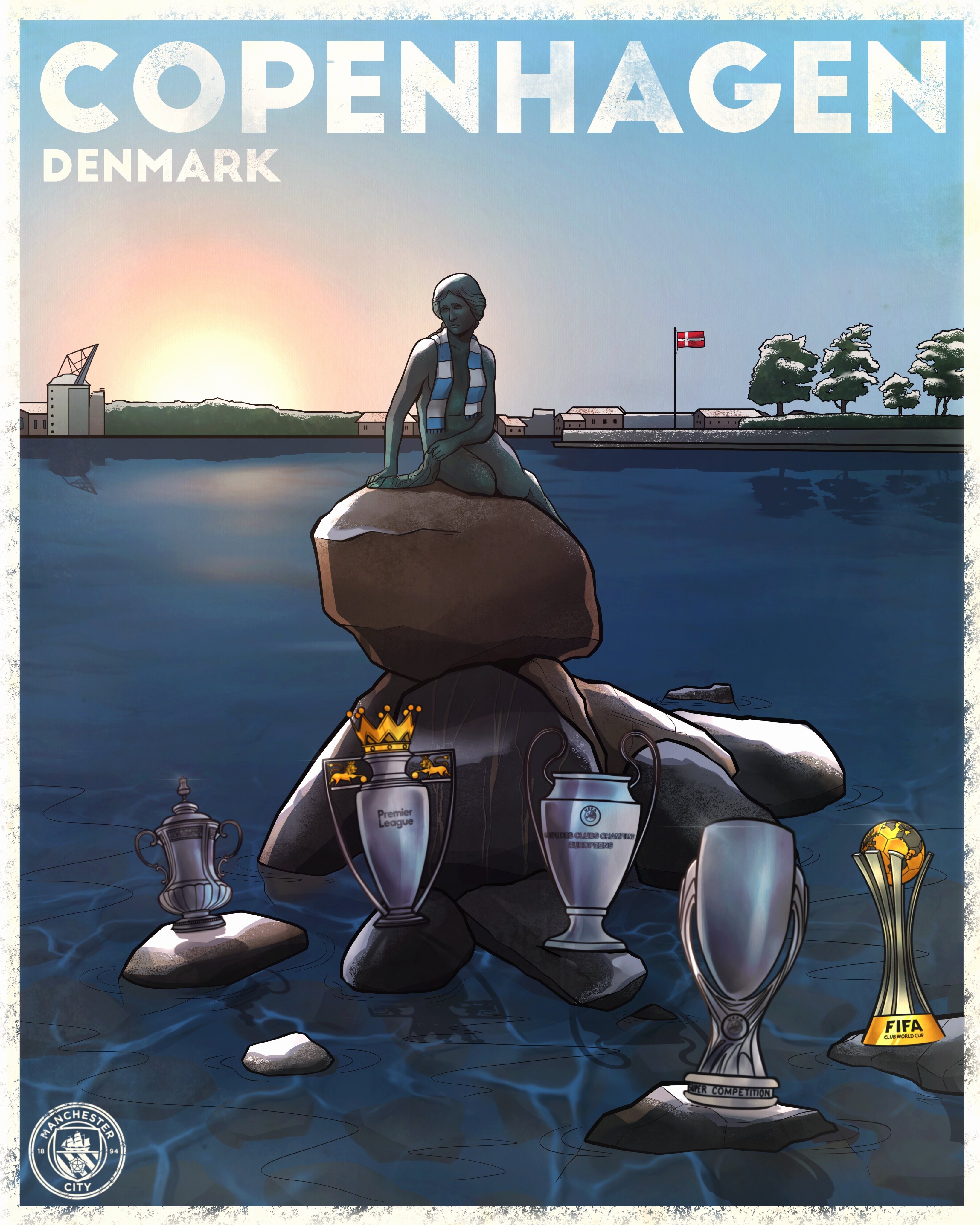 曼城三冠王奖杯巡展来到丹麦，欧冠客战哥本哈根前展出🏆
