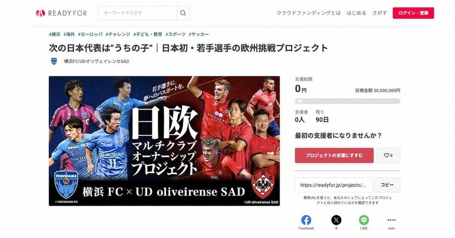 J2球队横滨FC开启众筹，目标募集5000万日元用于助力日本球员留洋