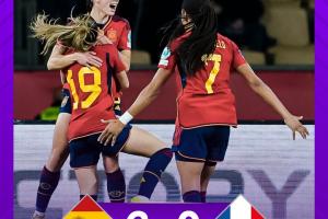 西班牙女足2-0击败法国女足，夺得第一届女足欧国联冠军
