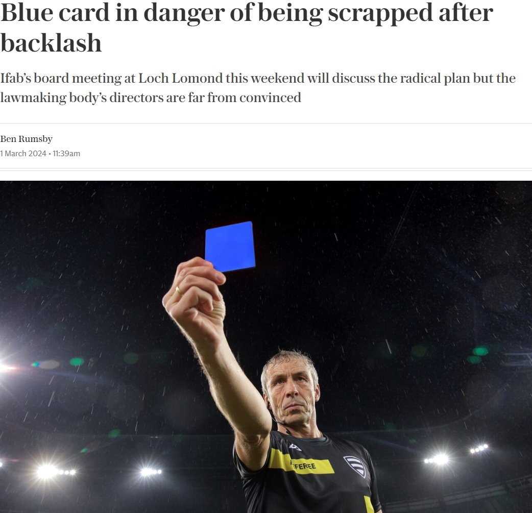 ?电讯报：由于引发足球界较大争议，蓝牌规则有可能被废弃