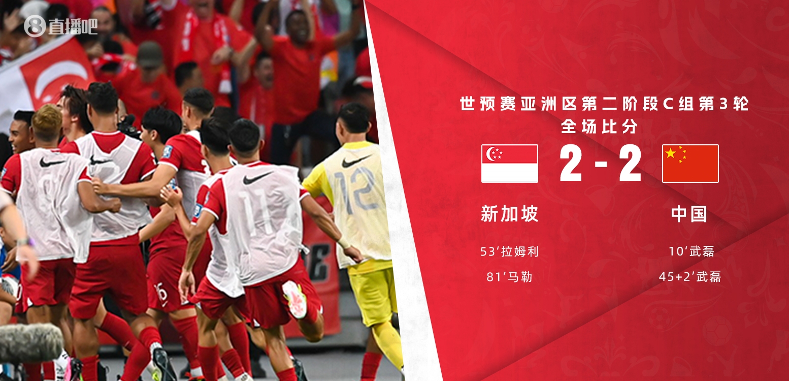 世预赛-中国连丢两球2-2新加坡 武磊双响+失点费南多屡造威胁