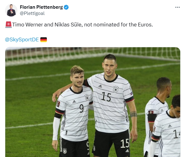🚨🚨无缘欧洲杯！德天空：维尔纳、聚勒落选德国队名单