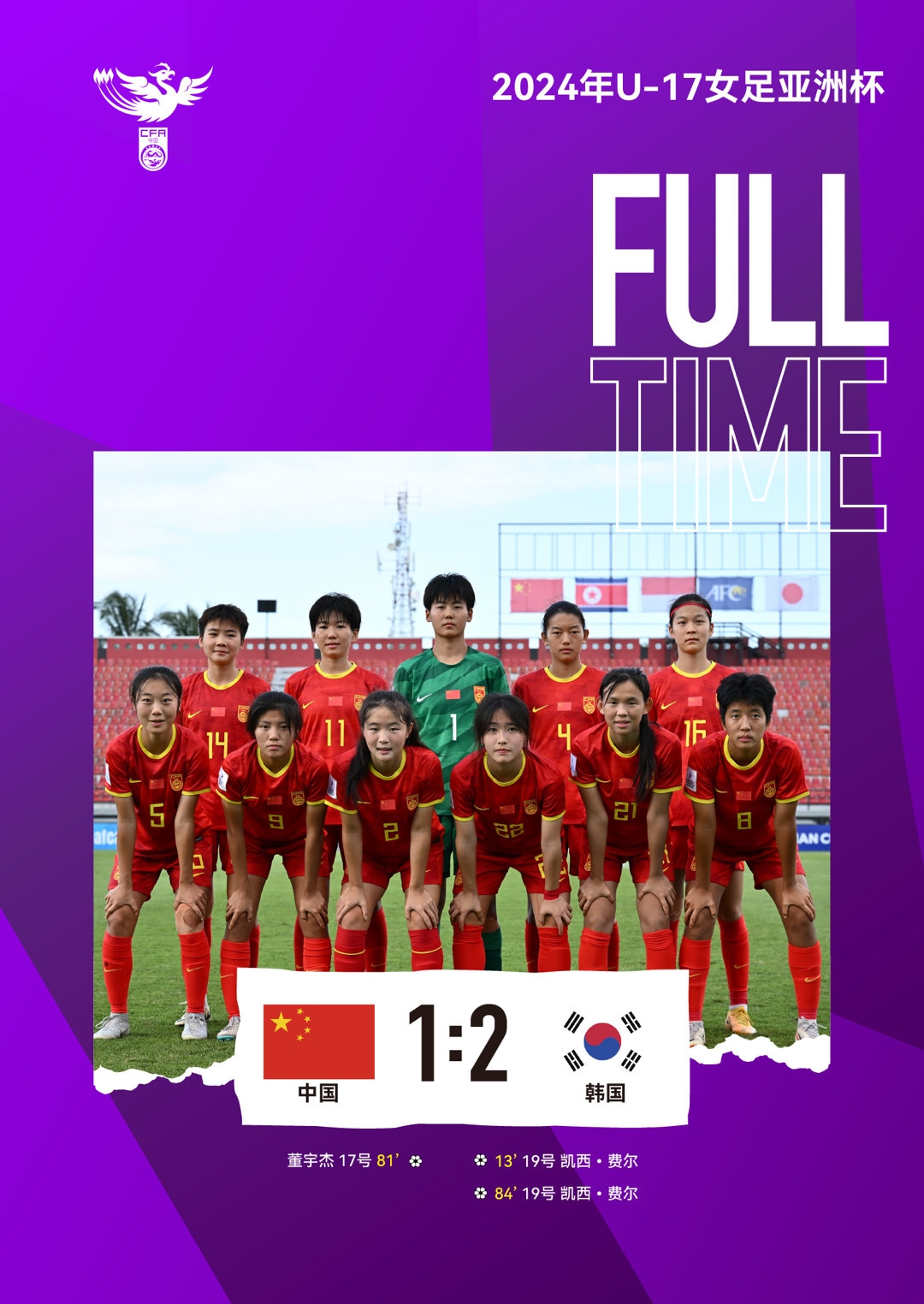 回传送礼！U17中国女足1-2负韩国排名第四 无缘U17女足世界杯