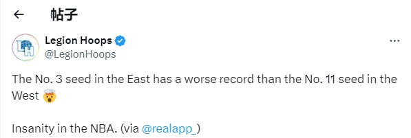 西强东弱？😲美媒感叹：东部第三的战绩比西部第11差 NBA真疯狂