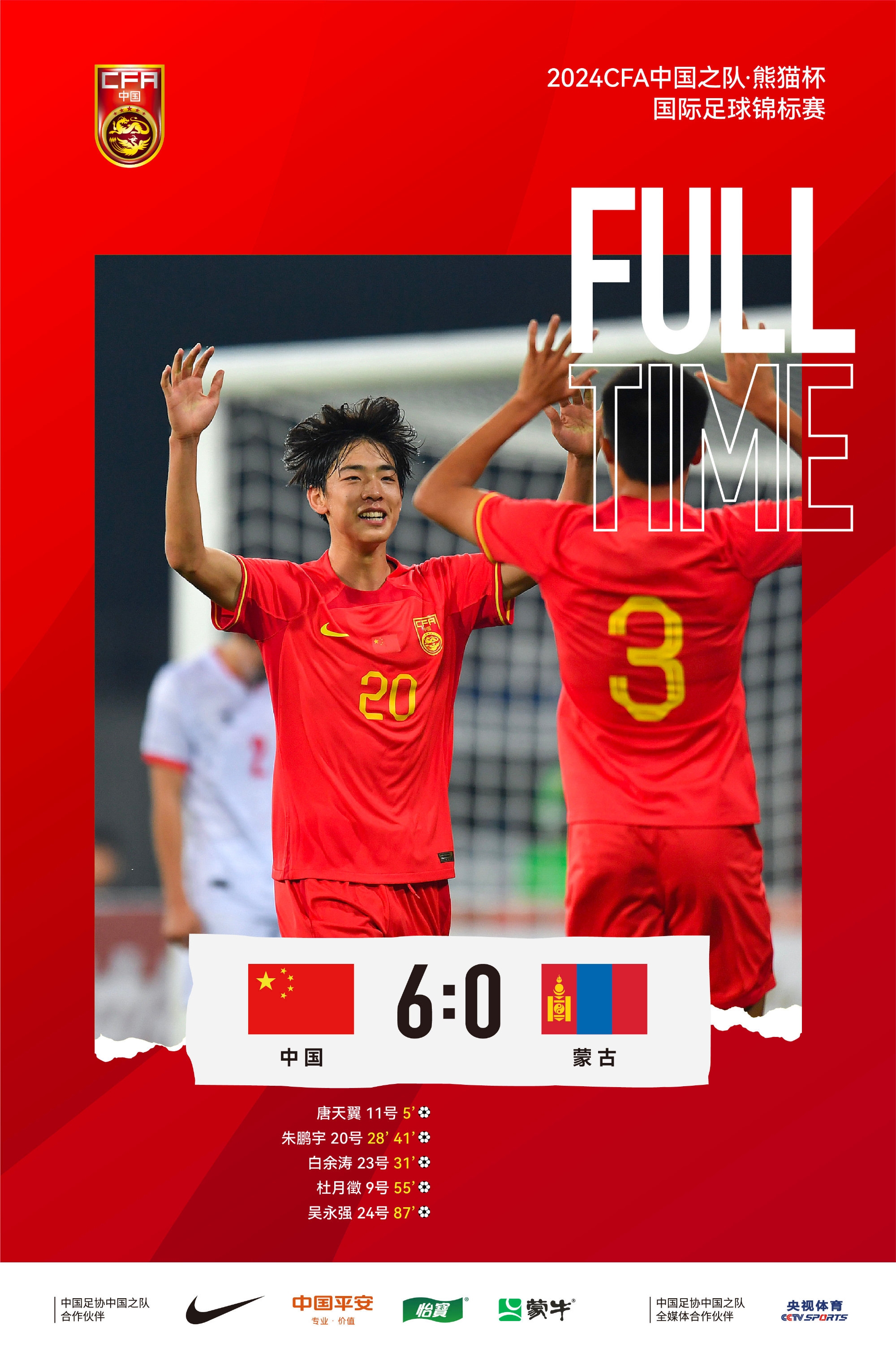 熊猫杯-U19国足6-0大胜蒙古 国青迎开门红下轮将战澳大利亚