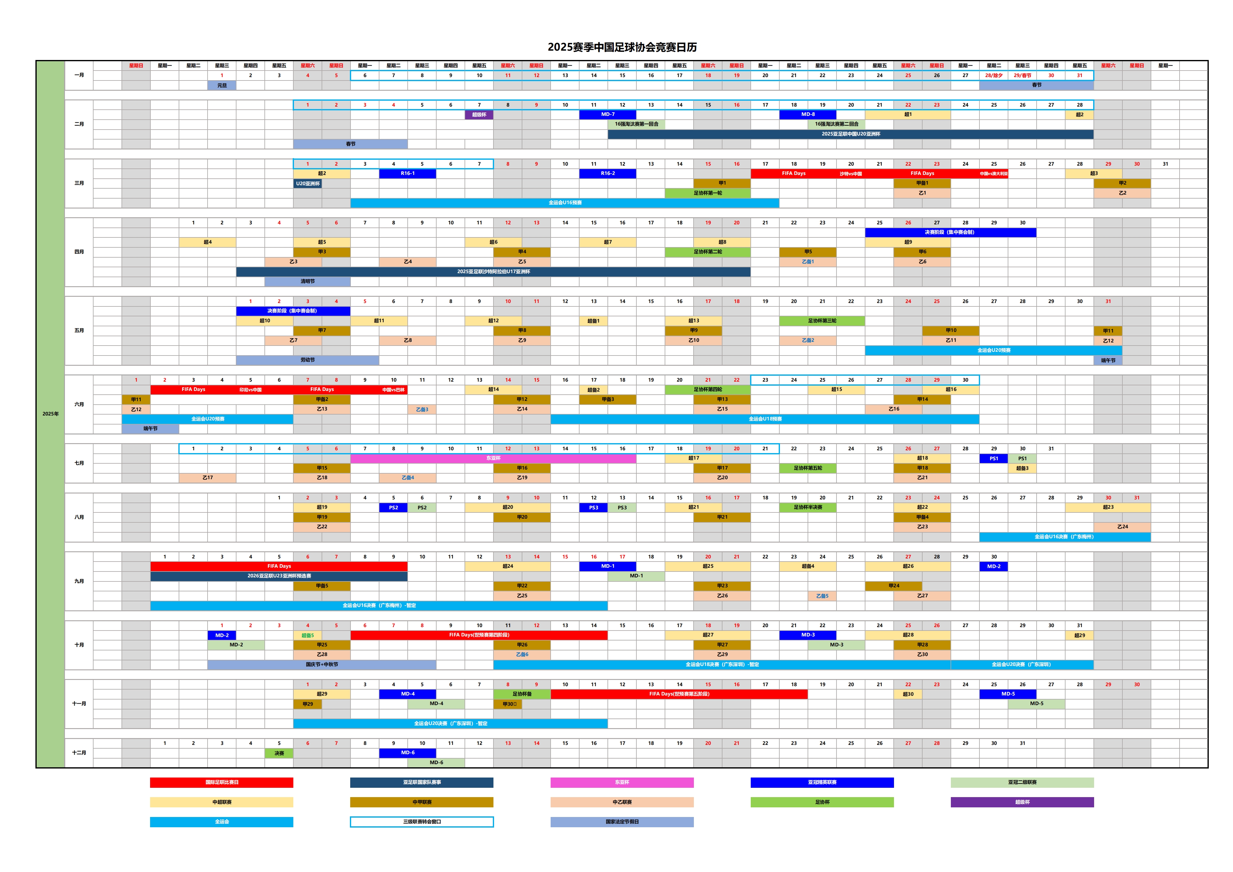 足协官方：2025中超2月21日开赛11月22日结束；中甲3月15日开赛