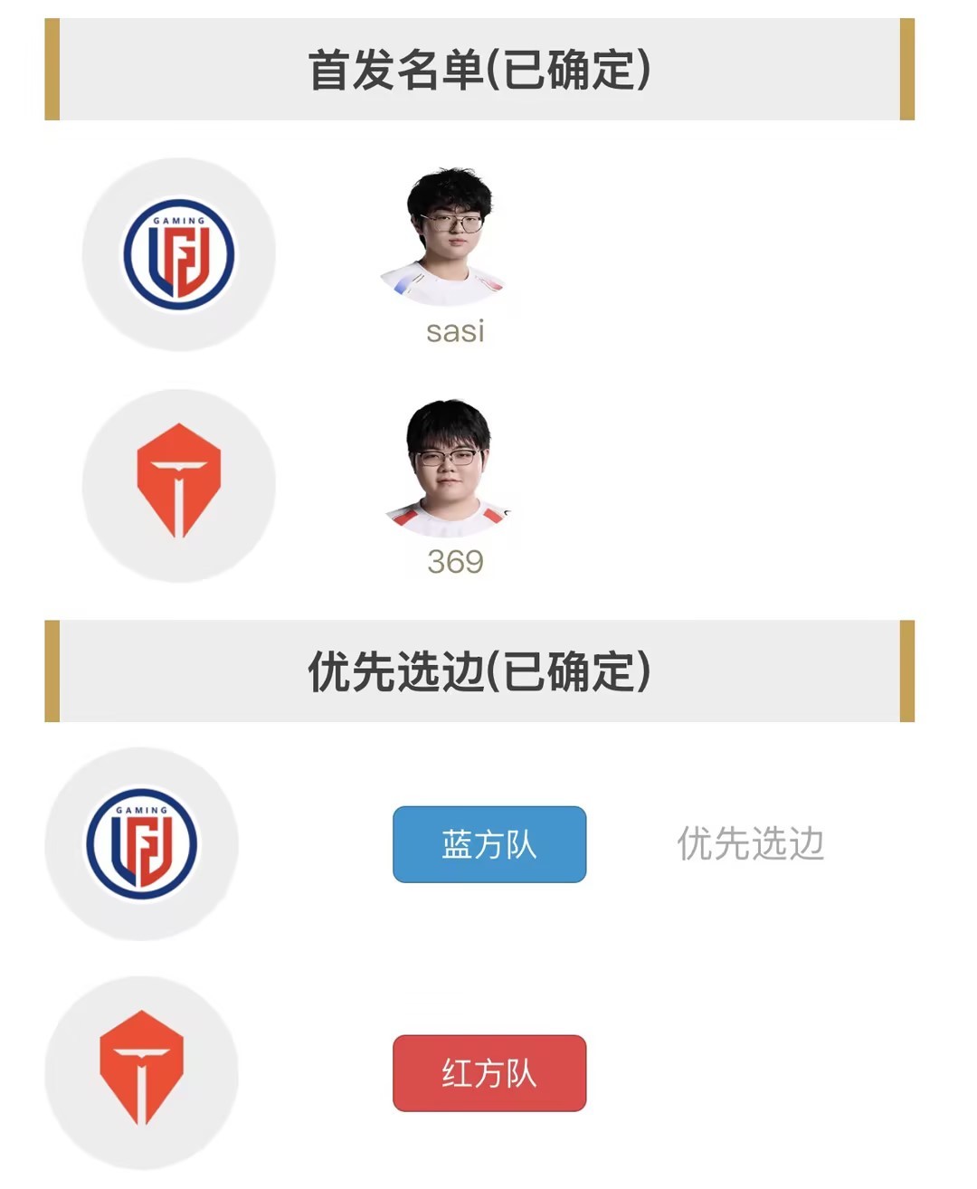 TESvsLGD出线生死战首发：双方全主力，369出战Solo选边交手Sasi