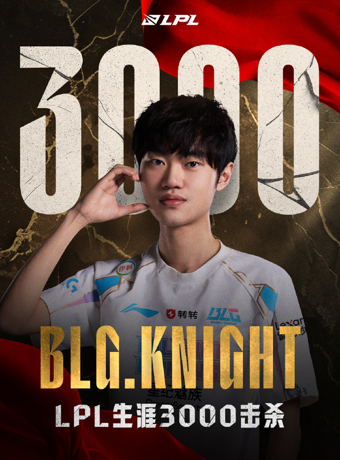 LPL第四位!knight达成LPL3000击杀成就