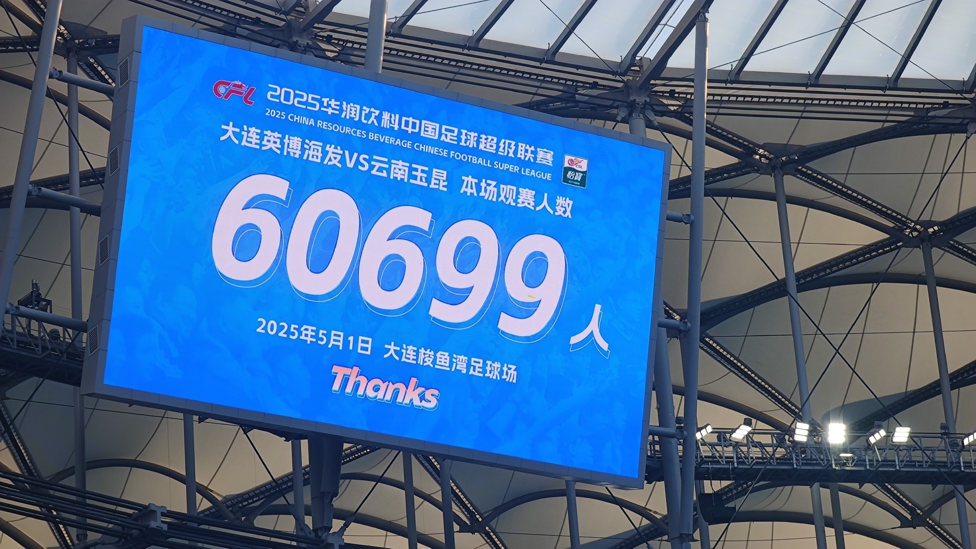 60699人！大连英博再刷中超上座第二纪录 4个主场3次进入历史前五