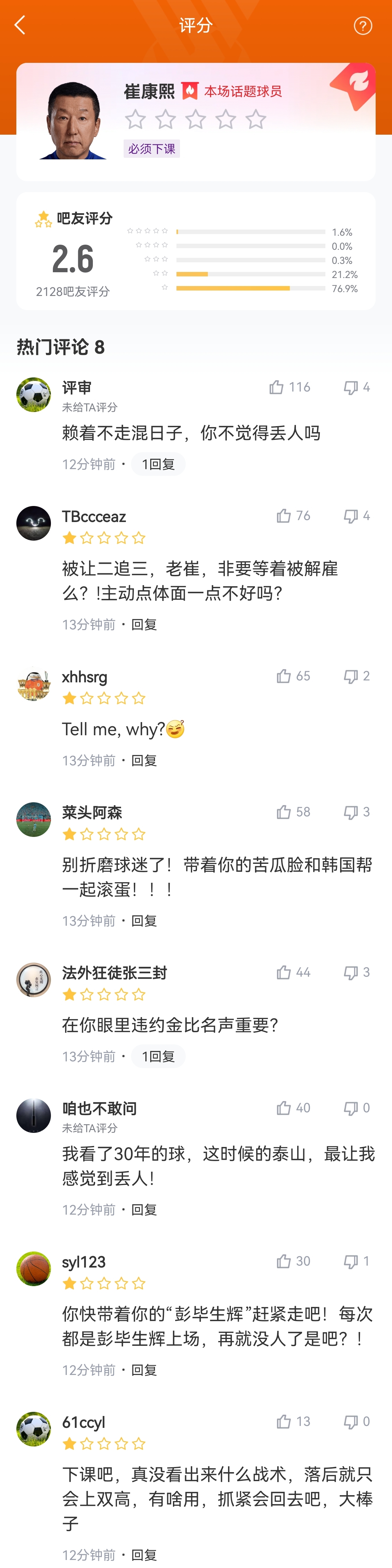 吧友给崔康熙打2.6低分：赖着不走你不丢人？违约金比名声重要？