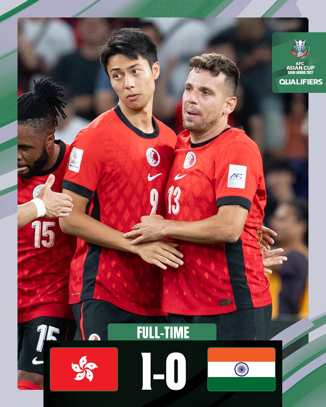 赢球夜！中国香港点射1-0绝杀印度，亚预赛小组开局1胜1平！