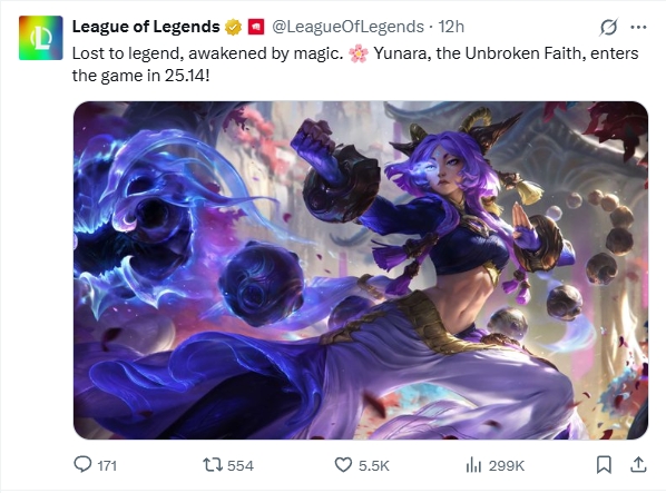 LOL官方发布新英雄芸阿娜高清原画：腹肌/人鱼线明显，一头紫发