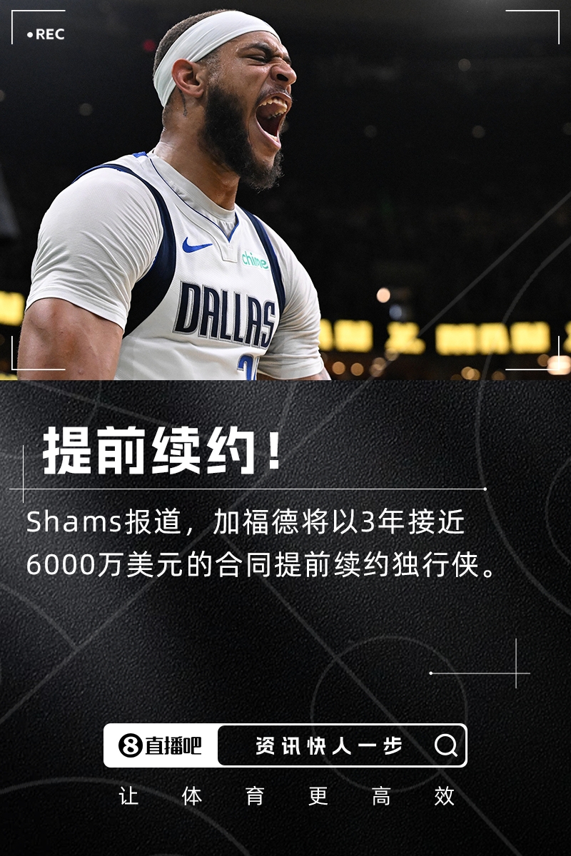 ✍Shams：加福德3年约6000万美元提前续约独行侠！