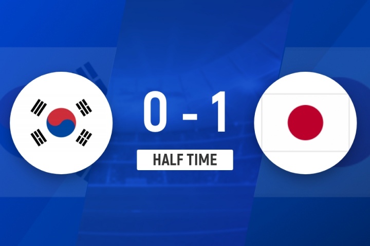 半场-日本暂1-0韩国 杰梅恩-良凌空破门罗相镐低射中柱