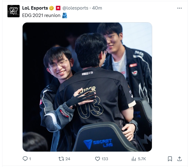 属于2021EDG的团聚时刻！LoLesports晒出Flandre与Viper拥抱照片