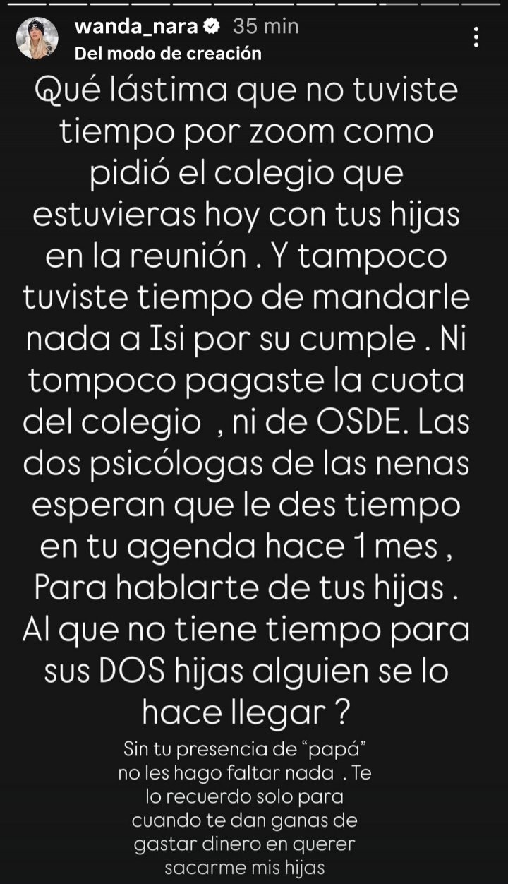 旺达怒喷伊卡尔迪:不去家长会、不给女儿交学费和保险、生日不去