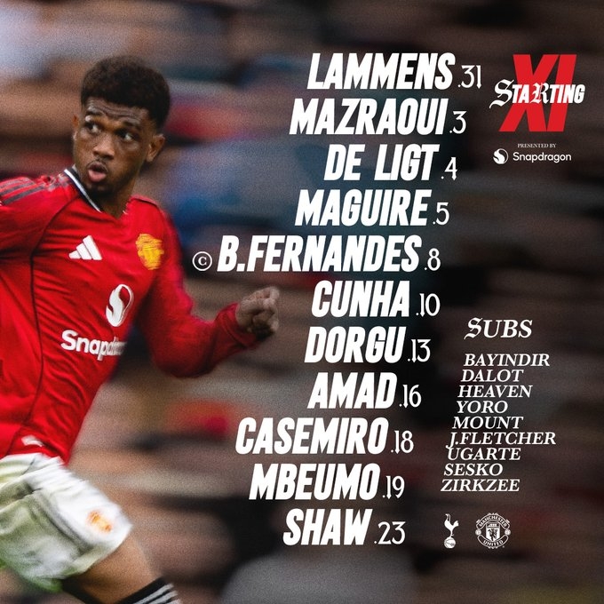 热刺vs曼联首发出炉！