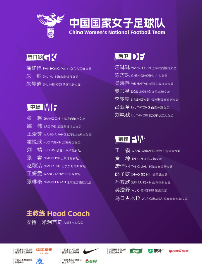 【体育世界】中国女足出访英国、西班牙集训名单:王霜张琳艳领衔,唐佳丽在列(图1) 【体育世界】中国女足出访英国、西班牙集训名单:王霜张琳艳领衔,唐佳丽在列(图1)