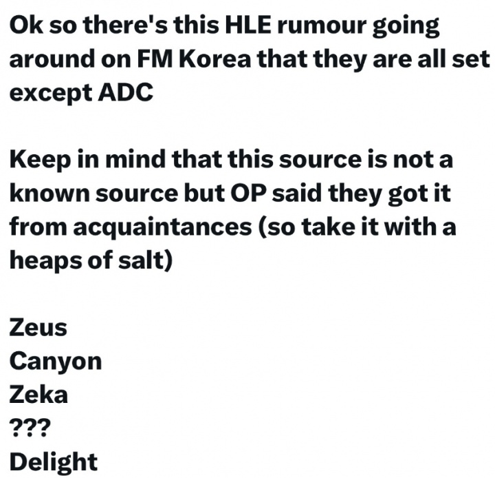 Zeus签字了？韩网流传HLE阵容：AD空缺 打野引进Canyon 中单Zeka