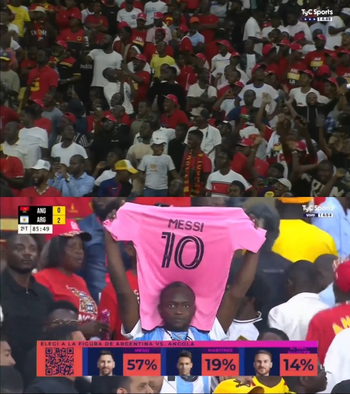 征服对手🤩梅西进球后安哥拉球迷膜拜,下场时安哥拉球迷举球衣