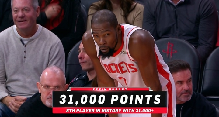 31000分!杜兰特后仰命中!历史第8位得分破3w1大关的传奇!