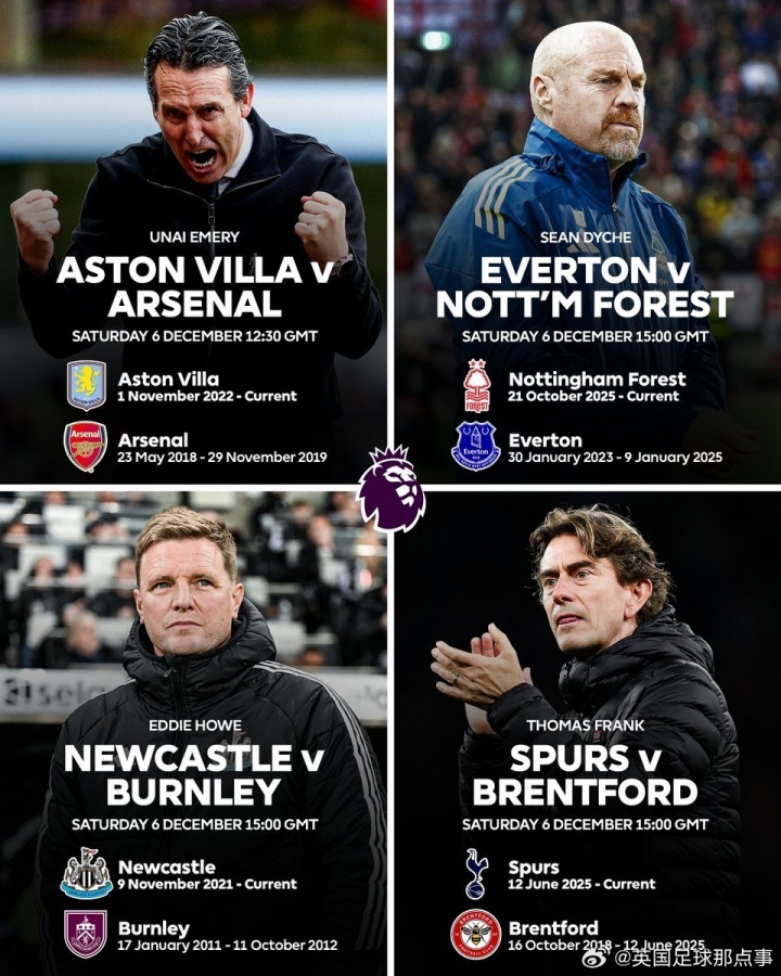 【重逢日】今晚将有四位主帅迎战各自的老东家