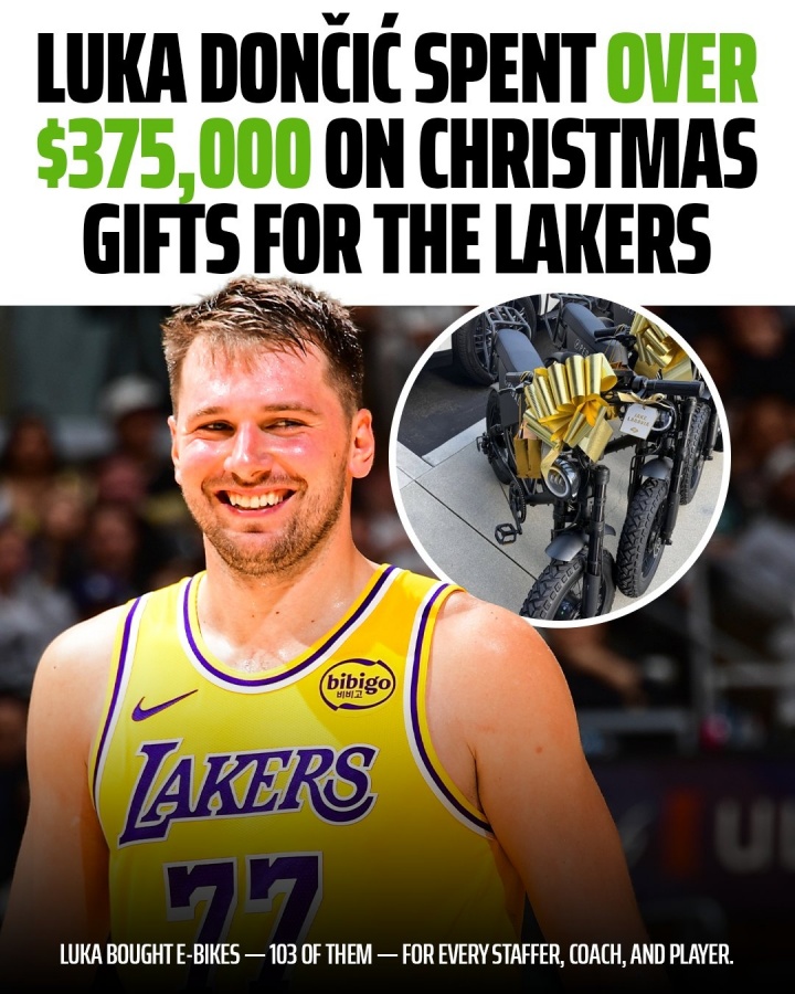 [进展通报]264万元啊！东契奇给湖人⭐全员送E-Bikes❗ 花费超37.5万美元！(图1)
